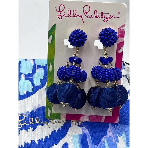 NEW Lilly Pulitzer SALSA COPA Clip On Statement EARRINGS Bright
Navy Beaded Gold - Picture 6 of 12